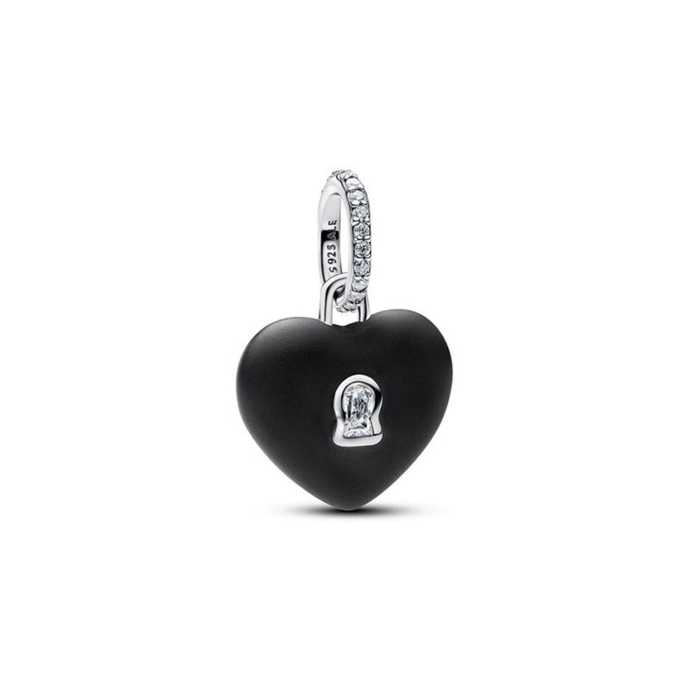 Pandora Moments Silver Matte Black Ceramic Heart Padlock Dangle Charm